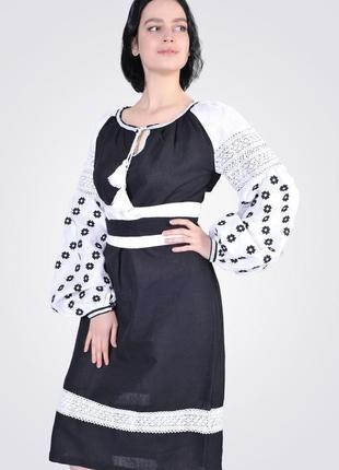 Сукня міді з геометричної вишивкою, чорне1 фото