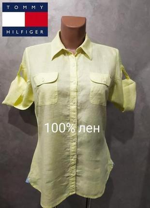 Эффектная качественная льняная рубашка американского бренда tommy hilfiger1 фото