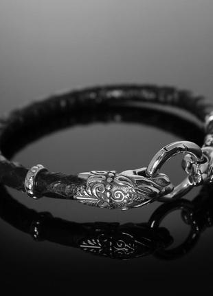 Жіночий браслет з леопардом із натуральної зміїної шкіри. чорний.6 фото