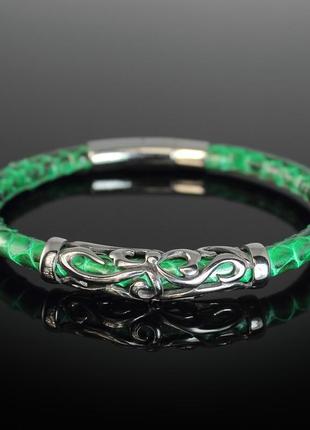 Жіночий браслет із натуральної зміїної шкіри "marseille". зелений.