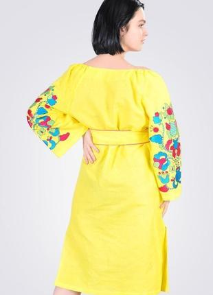 Платье с вышивкой изо льна, желтое4 фото