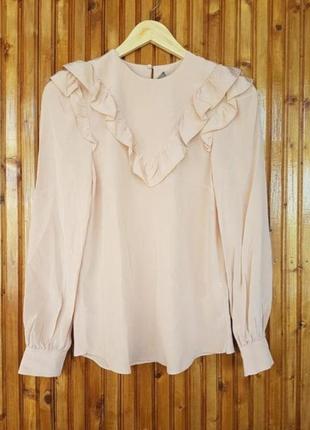 Пудровая шелковая блуза h&amp;m с оборками. 100 % шовк!4 фото