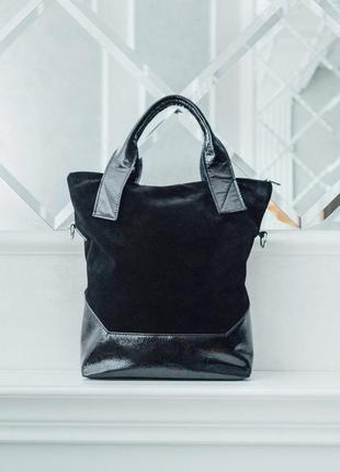 Женская сумка кожаная 40 черная замша/наплак 014003016 фото