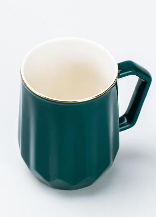 Чашка керамічна для чаю та кави 400 мл гуртка універсальна зелена2 фото