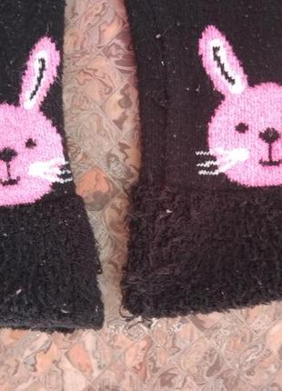 Гомаши леггинсы черные с розовыми зайцами и декоративным низом4 фото