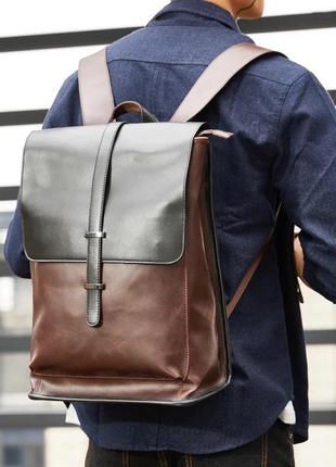 Мужской кожаный новый стильный рюкзак портфель чоловічий ранець сумка для ноутбука3 фото