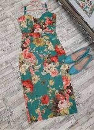 Жіноче обтисле міді плаття cameo rose з квітковим тропічним принтом/квітковий сарафан по фігурі3 фото