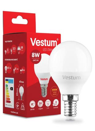 Світлодіодна лампа vestum g45 8w 3000k 220v e14 1-vs-12121 фото