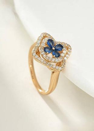 Позолоченное кольцо синие белые камни медицинское золото подарок позолоченное кольцо синие белые камены медзолото подарок1 фото