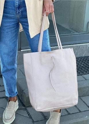 Женская сумка кожаная италия сумка -мешок большая вера пелле ts000092 пудра бежевая1 фото