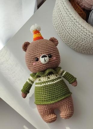 Вязаный медведь, в'язана іграшка ведмедик, плюшевый медведь3 фото