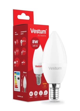 Світлодіодна лампа vestum c37 8w 3000k 220v e14 1-vs-13121 фото