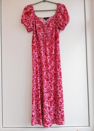 Платье женское розовое красное цветочный принт2 фото