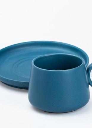 Чашка с блюдцем керамическая 300 мл синяя3 фото