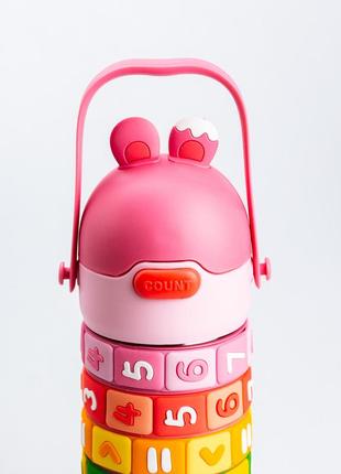 Термос детский интерактивный 430 мл с ручкой с цифрами розовый3 фото