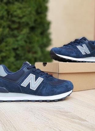 Жіночі кросівки | new balance 574 | сині з сірим на білій | замша/сітка, :373 фото