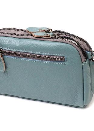 Модная сумка-клатч в стильном дизайне из натуральной кожи 22087 vintage серо-голубая2 фото