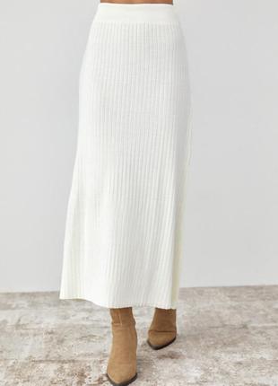 Женская юбка миди в широкий рубчик, цвет: молочный1 фото