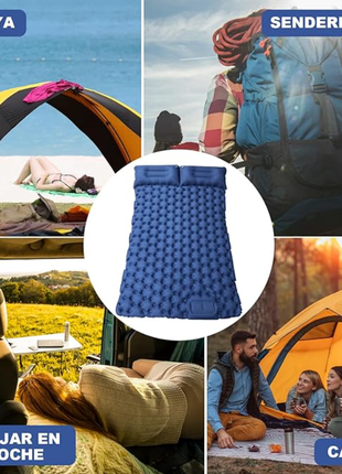 Двухместный кемпинговый каремат для походов с надувной подушкой синий туристический3 фото