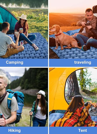 Двухместный кемпинговый каремат для походов с надувной подушкой синий туристический5 фото