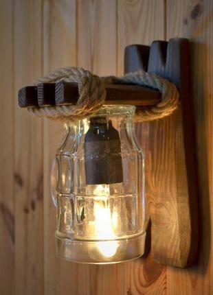 Бра з дерева і пивного келиха, настінний дерев'яний світильник2 фото