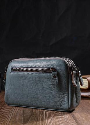 Модная сумка-клатч в стильном дизайне из натуральной кожи 22087 vintage серо-голубая8 фото