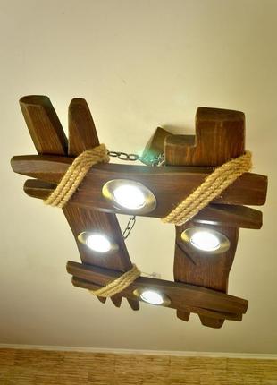 Люстра деревянная с светодиодными лампами, лампа из дерева, светильник потолочный3 фото