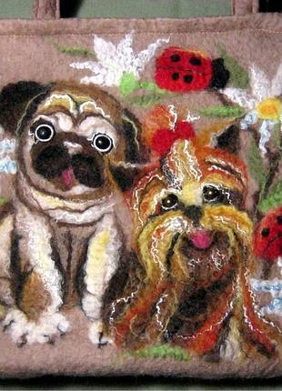 Валяная сумка йорк и мопс