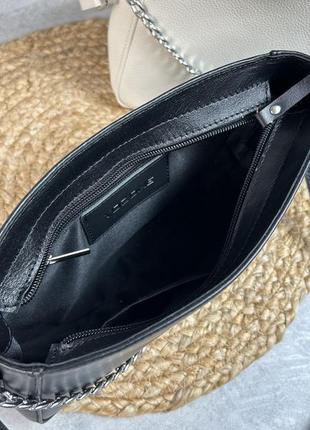 Женская кожаная сумочка, стильная сумка из натуральной кожи, маленькая черная сумка на плече4 фото