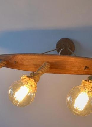 Люстра з натурального дуба, дерев'яний стельовий світильник5 фото