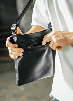 Мужская кожаная сумка из натуральной кожи, черная сумка через плечо, вместительная качественная2 фото
