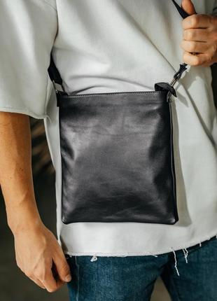 Мужская кожаная сумка из натуральной кожи, черная сумка через плечо, вместительная качественная7 фото