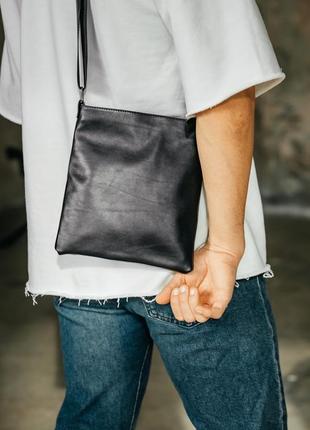 Мужская кожаная сумка из натуральной кожи, черная сумка через плечо, вместительная качественная3 фото