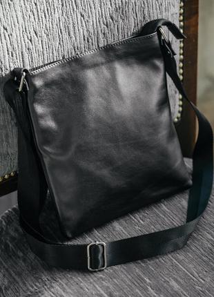 Мужская кожаная сумка из натуральной кожи, черная сумка через плечо, вместительная качественная5 фото