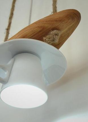 Підвісний світильник з натурального дуба і чашки2 фото