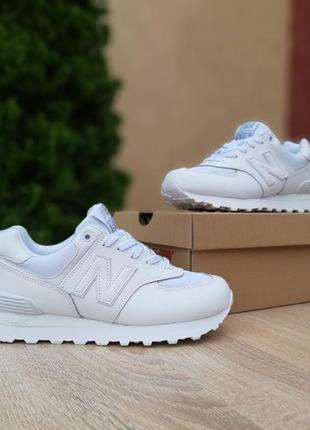 New balance 574 белые кроссовки кеды женские кожаные кожа сетка весенние летние демисезонные демисезонное качество низких24 баланс6 фото