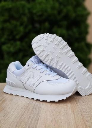 New balance 574 белые кроссовки кеды женские кожаные кожа сетка весенние летние демисезонные демисезонное качество низких24 баланс9 фото