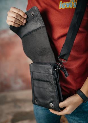 Мужская барсетка с клапаном, черная сумка через плечо из натуральной кожи, классический мессенджер3 фото