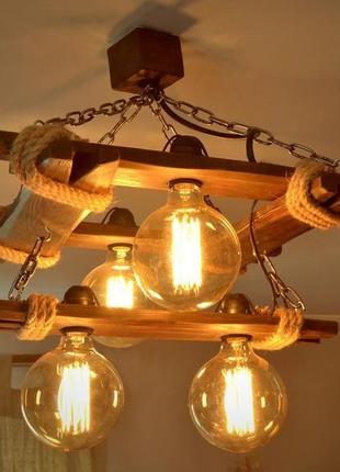 Світильник ручної роботи з натурального дерева з декоративними лампами