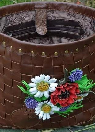 Дизайнерская  сумка из натуральной кожи ручной работы "полевые цветы"4 фото