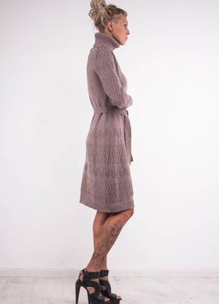 Бежевое вязаное шерстяное платье- свитер5 фото
