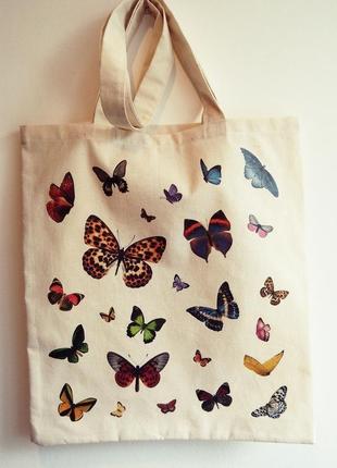Еко торба сумка з метеликами1 фото
