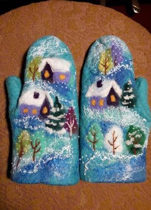 Валяні рукавиці зима1 фото