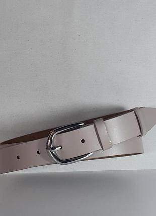 Ремень 02.071.056 (3,5 х 122 см) брючный кожаный бежевый с белой блестящей пряжкой