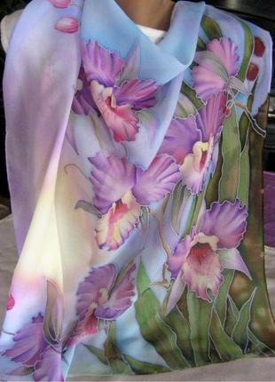 Хустка бузкові орхідеї батик