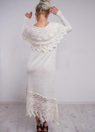 Белое вязаное ажурное миди платье7 фото