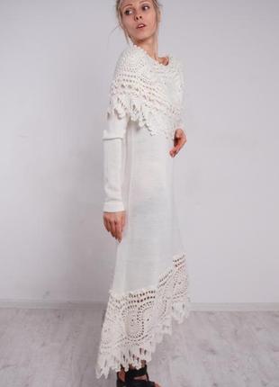 Белое вязаное ажурное миди платье6 фото