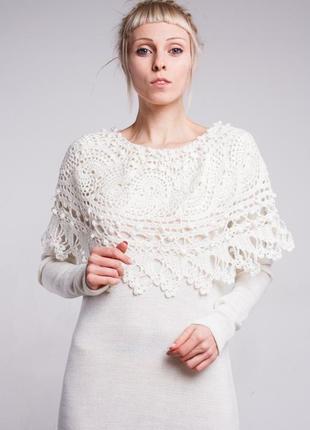 Белое вязаное ажурное миди платье8 фото