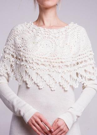 Белое вязаное ажурное миди платье9 фото