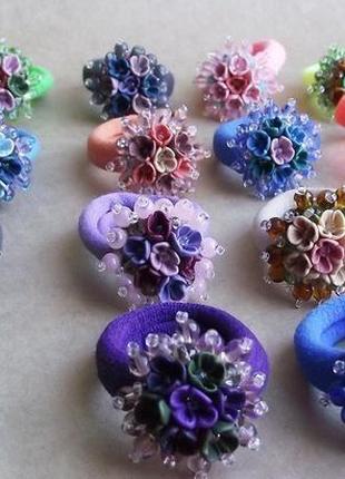 Фиолетовые резиночки для волос детские, резинки с цветами,  пара резинок, подарок для девочки3 фото